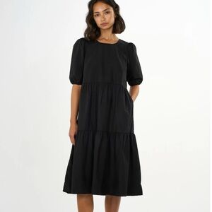 LIKELY Puff Sleeve Elegant Black Midi Dress Size 10